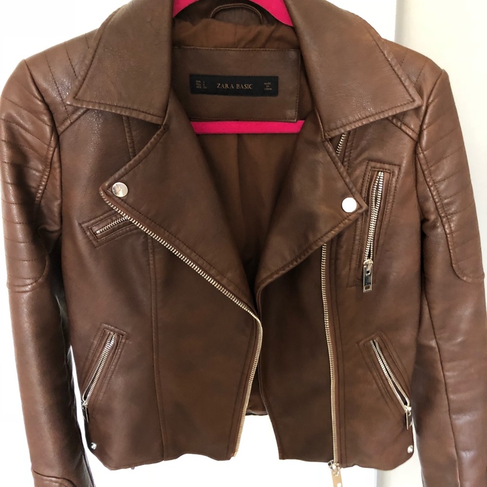 Zara faux brown leather jacket
